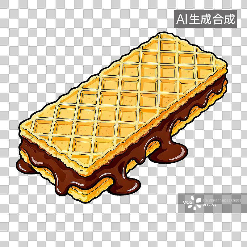 【AI数字艺术】上视图留着巧克力汁液的威化饼图片素材