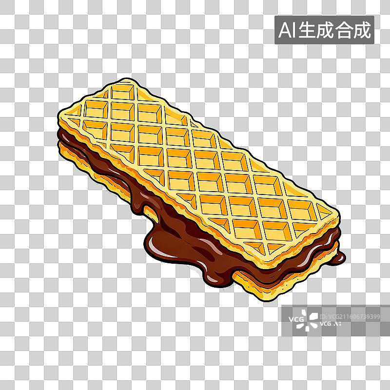 【AI数字艺术】上视图留着巧克力汁液的威化饼图片素材