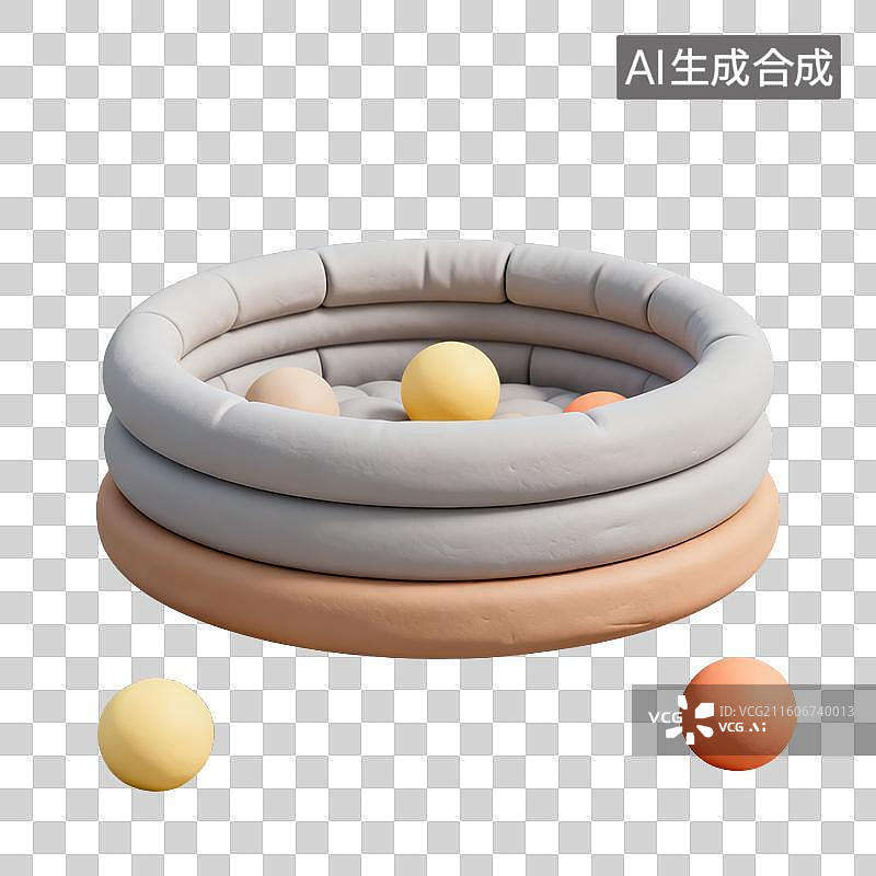 【AI数字艺术】3D粘土风格母婴亲子主题儿童玩具球池海洋球柔软球体元素图片素材