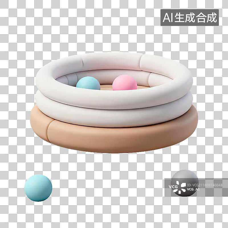 【AI数字艺术】3D粘土风格母婴亲子主题儿童玩具球池海洋球柔软球体元素图片素材