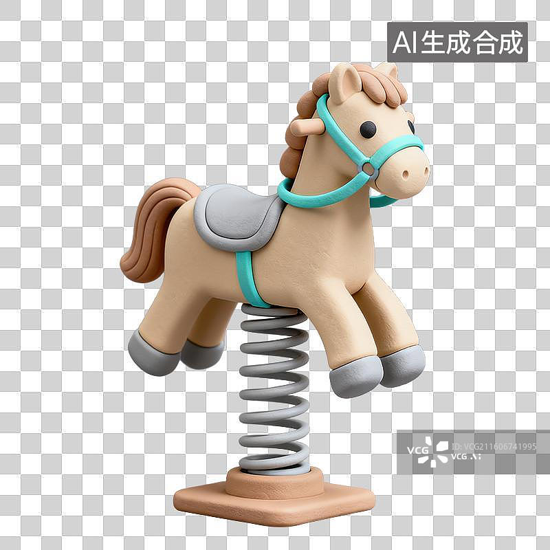 【AI数字艺术】3D粘土风格母婴亲子主题摇摆木马元素图片素材