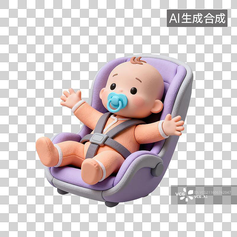 【AI数字艺术】3D粘土风格母婴亲子婴儿坐在安全座椅内元素图片素材
