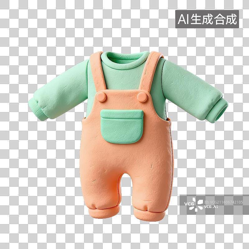 【AI数字艺术】3D粘土风格母婴亲子主题婴儿牛仔背带裤幼儿服装元素图片素材