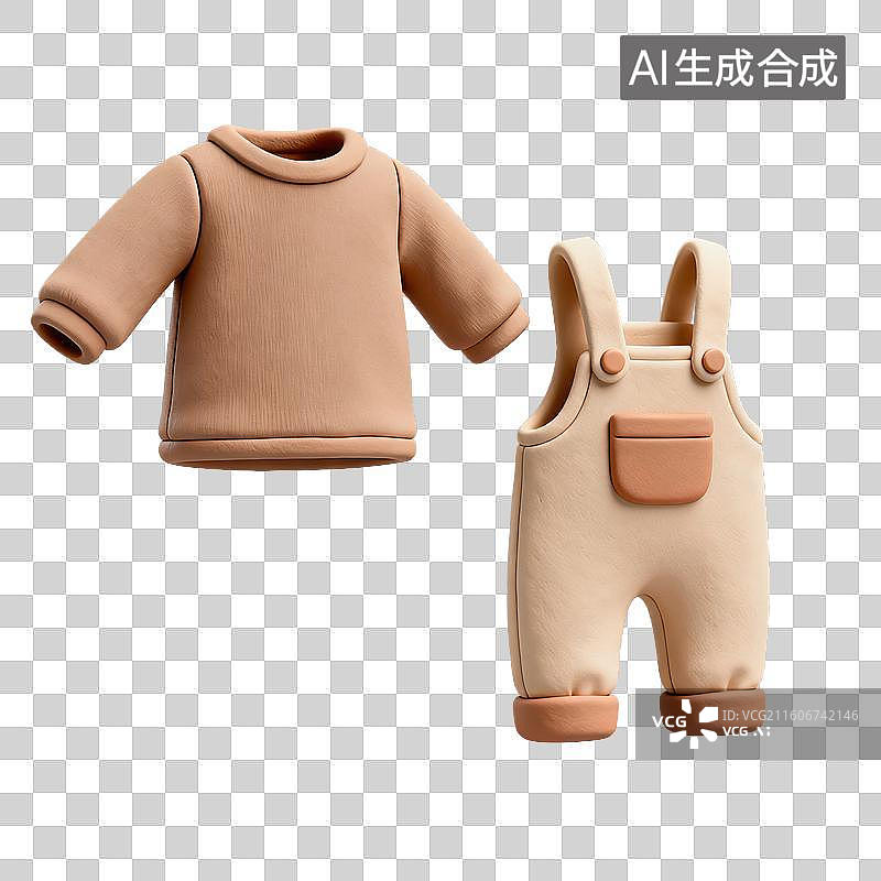 【AI数字艺术】3D粘土风格母婴亲子主题婴儿牛仔背带裤幼儿服装元素图片素材