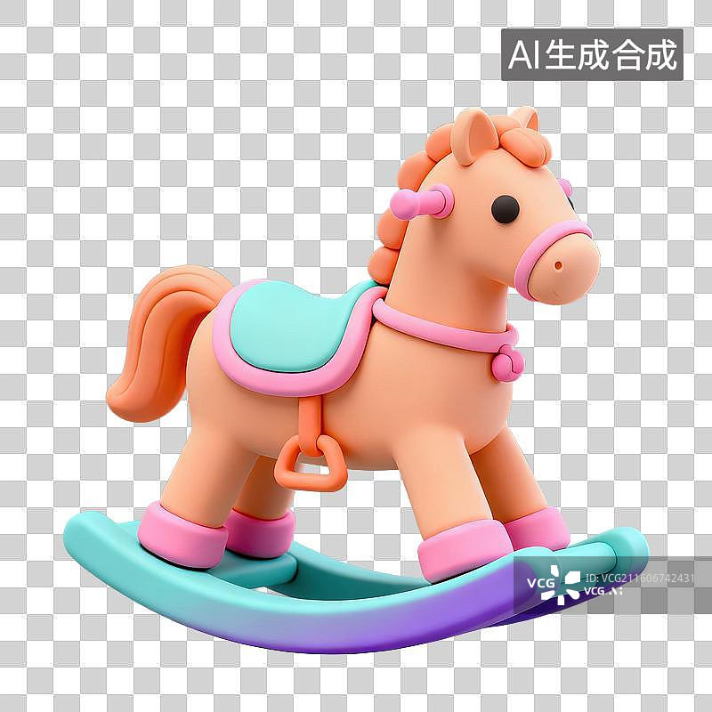 【AI数字艺术】3D粘土风格母婴亲子主题摇摆木马元素图片素材