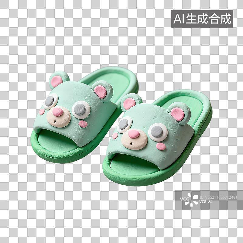 【AI数字艺术】3D粘土风格母婴亲子主题婴儿拖鞋元素图片素材