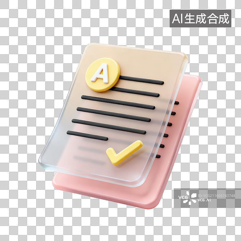 【AI数字艺术】3D磨砂玻璃材质教育主题A级成绩单元素图片素材