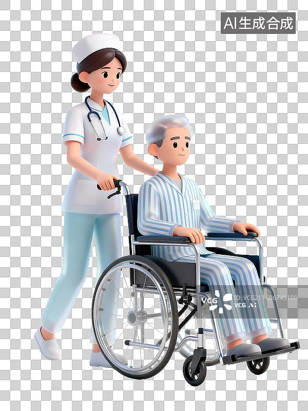 【AI数字艺术】护士推着坐轮椅的年轻患者图片素材