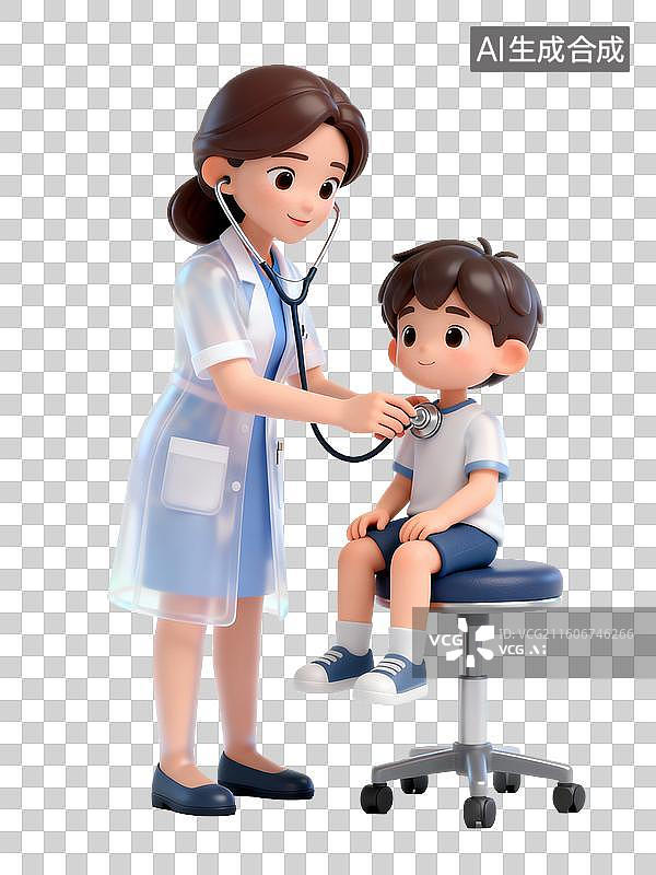 【AI数字艺术】医生用听诊器给小男孩检查图片素材