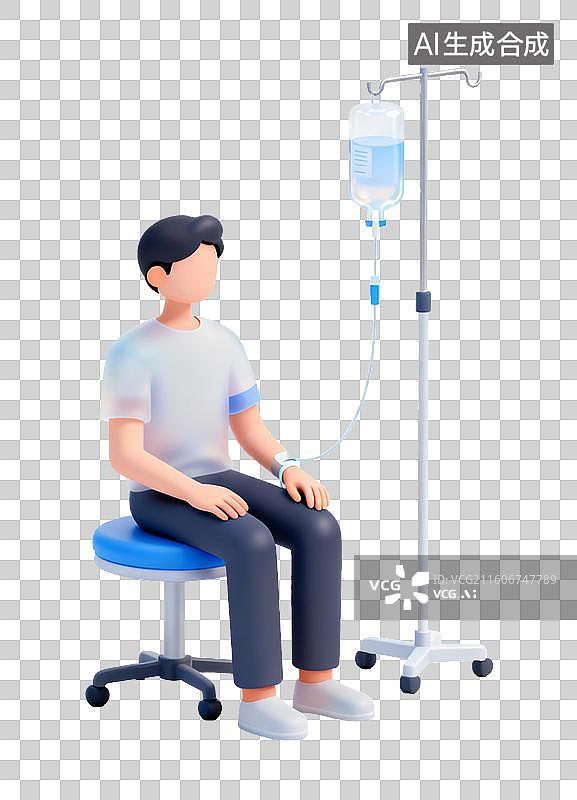 【AI数字艺术】男子接受静脉输液场景图片素材
