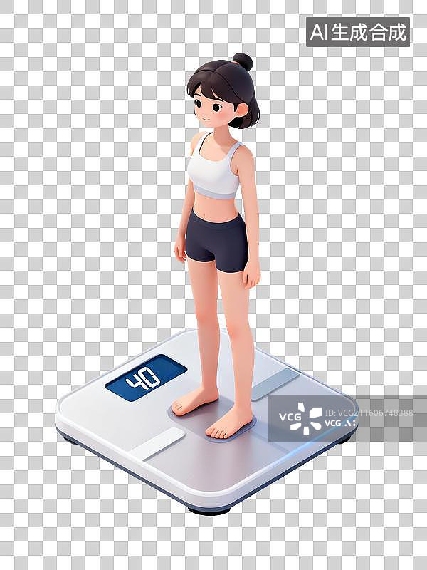 【AI数字艺术】3D卡通人物站在体重秤上图片素材
