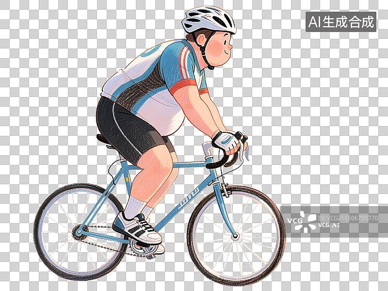 【AI数字艺术】手绘彩铅插画肥胖的男人在户外戴头盔骑自行车减肥瘦身元素图片素材