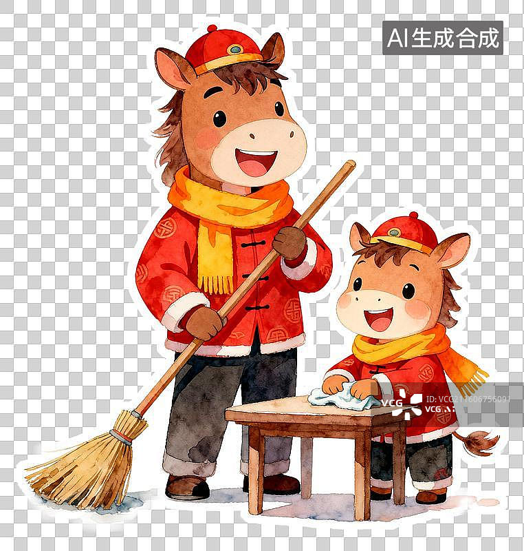 【AI数字艺术】2026年十二生肖马年中国新年春节卡通马一家人传统年俗插画元素免抠图形图片素材