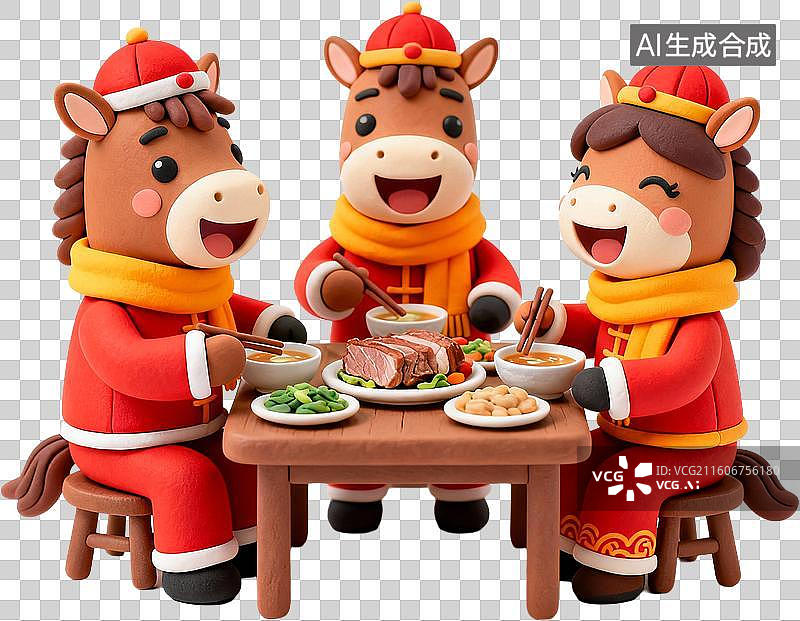 【AI数字艺术】2026年十二生肖马年中国新年春节卡通马一家人传统年俗插画元素免抠图形图片素材