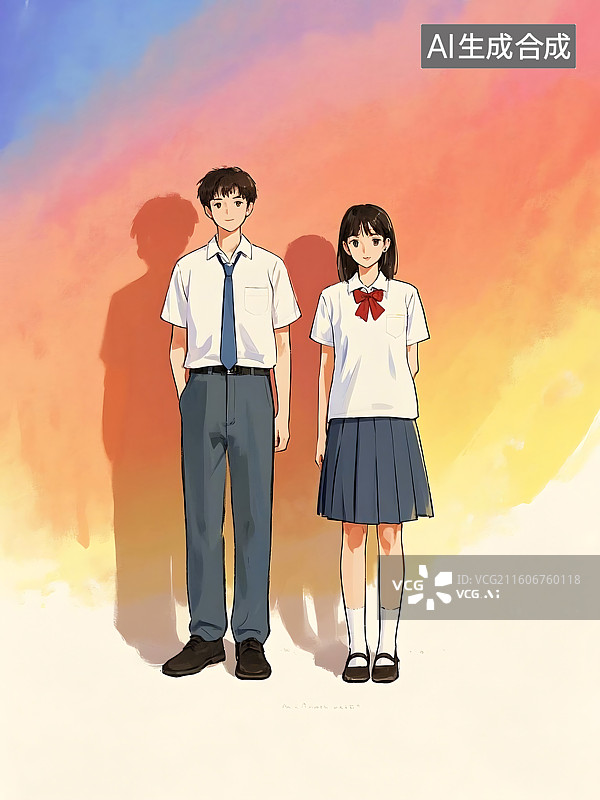 【AI数字艺术】青春校园时光：阳光下的情侣图片素材