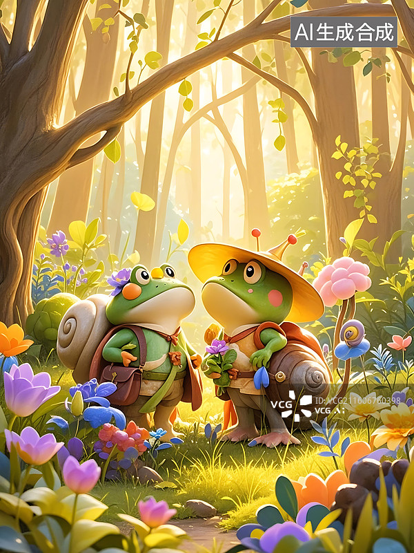 【AI数字艺术】森林里的青蛙朋友图片素材