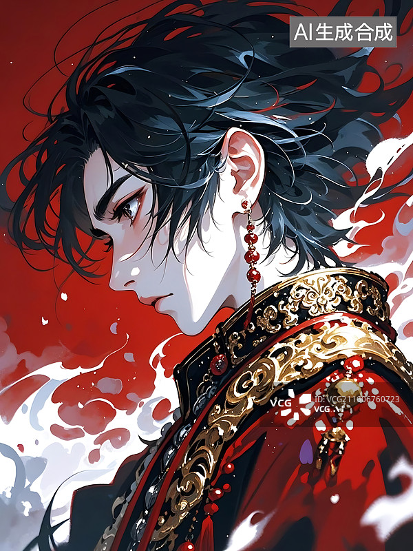 【AI数字艺术】动漫风华丽贵公子侧脸图片素材