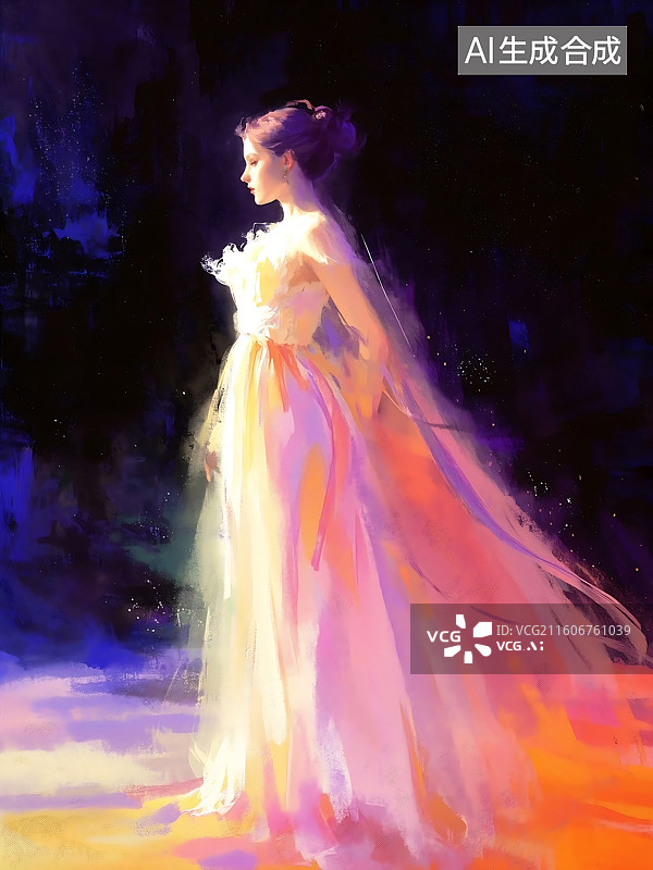 【AI数字艺术】画中女子，光影交织的浪漫图片素材