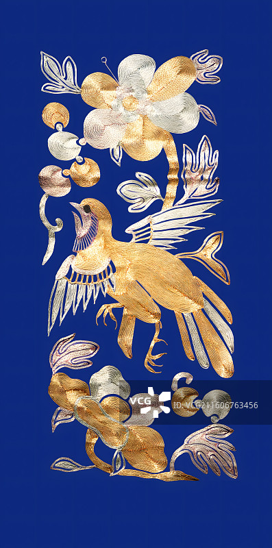 清代刺绣图案，花鸟纹图片素材