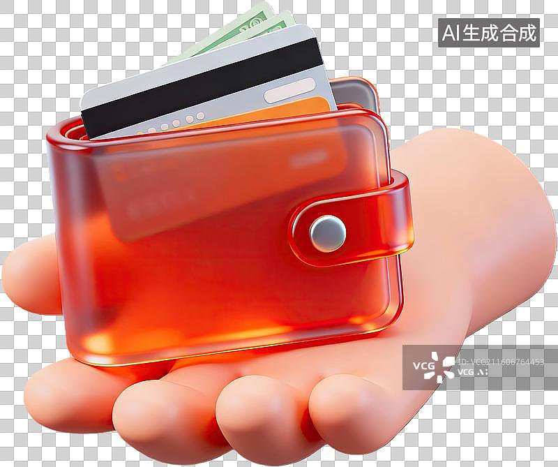 【AI数字艺术】手握钱包卡钞展示金融元素图片素材