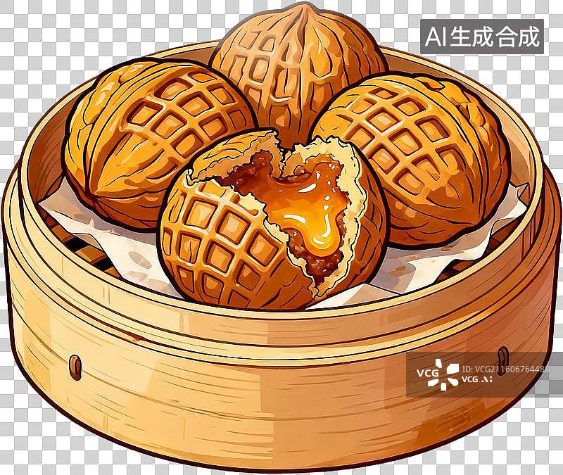 【AI数字艺术】传统美食早茶2D水彩扁平插画粤菜港式广式早茶点心美味糕点小吃插画元素免抠图形图片素材