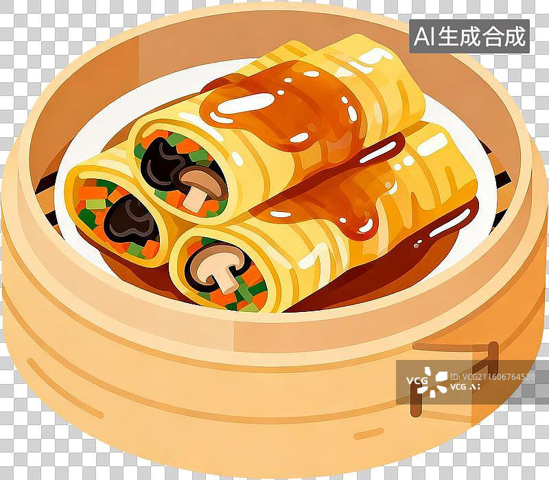 【AI数字艺术】传统美食早茶2D水彩扁平插画粤菜港式广式早茶点心美味糕点小吃插画元素免抠图形图片素材