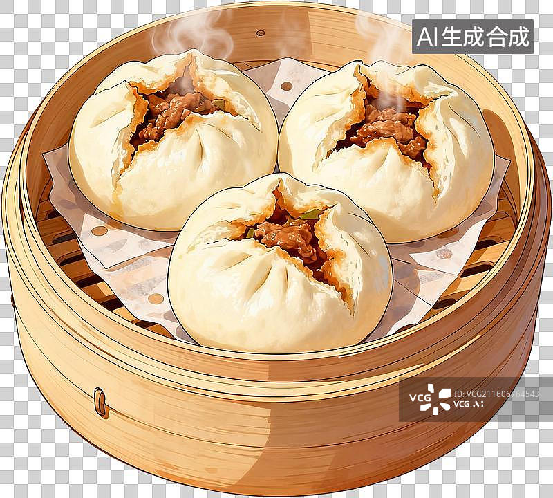 【AI数字艺术】传统美食早茶2D水彩扁平插画粤菜港式广式早茶点心美味糕点小吃插画元素免抠图形图片素材