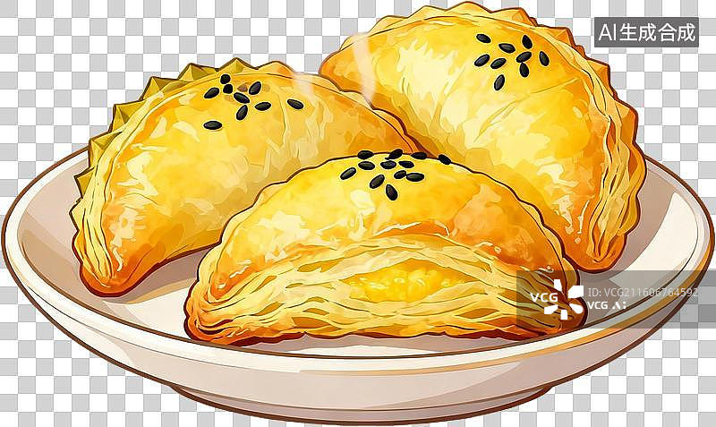 【AI数字艺术】传统美食早茶2D水彩扁平插画粤菜港式广式早茶点心美味糕点小吃插画元素免抠图形图片素材