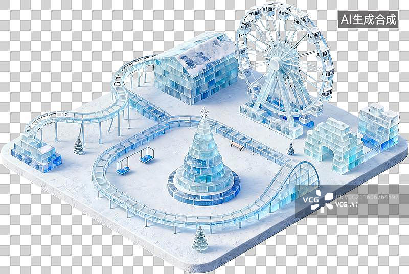 【AI数字艺术】冰雪主题游乐园模型图片素材