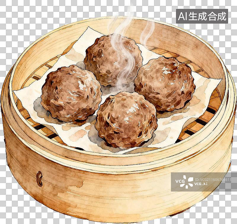 【AI数字艺术】传统美食早茶2D水彩扁平插画粤菜港式广式早茶点心美味糕点小吃插画元素免抠图形图片素材