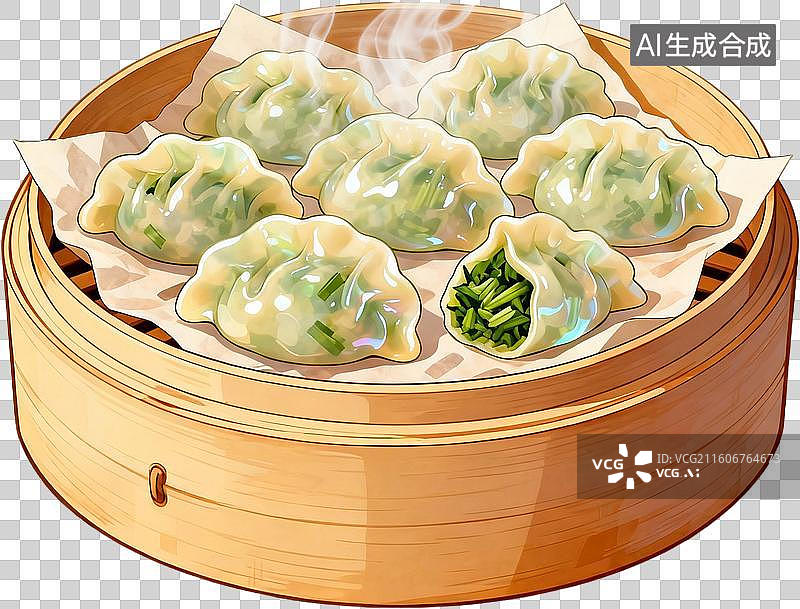 【AI数字艺术】传统美食早茶2D水彩扁平插画粤菜港式广式早茶点心美味糕点小吃插画元素免抠图形图片素材