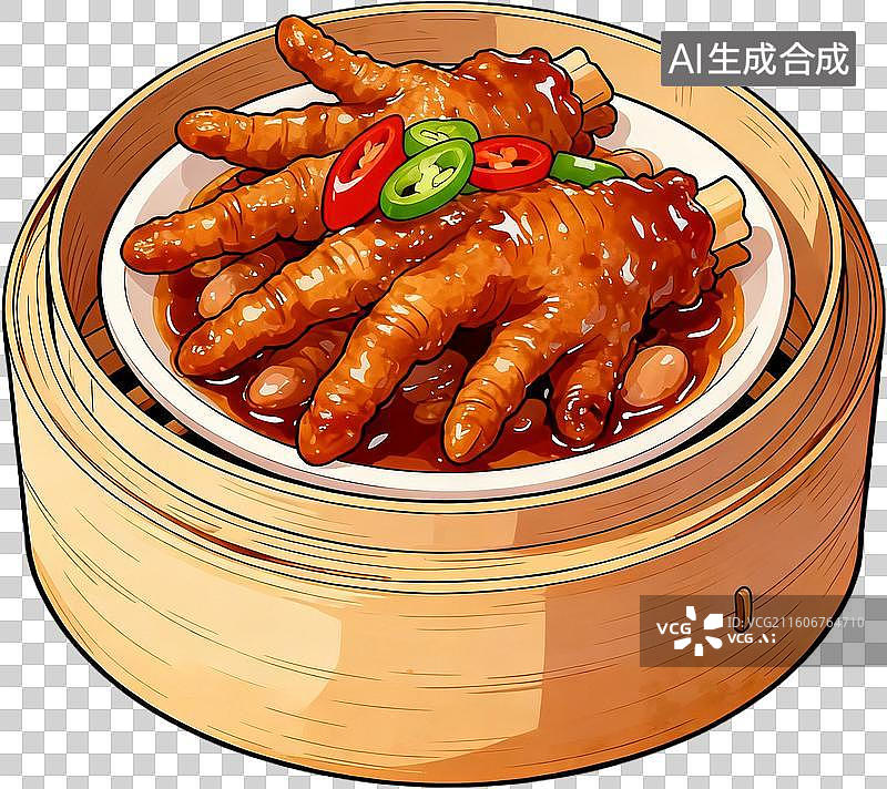 【AI数字艺术】传统美食早茶2D水彩扁平插画粤菜港式广式早茶点心美味糕点小吃插画元素免抠图形图片素材
