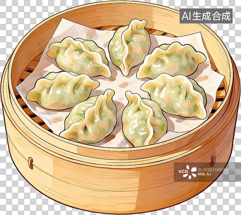 【AI数字艺术】传统美食早茶2D水彩扁平插画粤菜港式广式早茶点心美味糕点小吃插画元素免抠图形图片素材