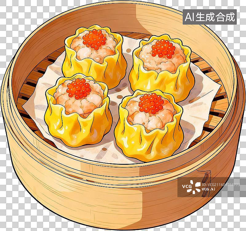 【AI数字艺术】传统美食早茶2D水彩扁平插画粤菜港式广式早茶点心美味糕点小吃插画元素免抠图形图片素材