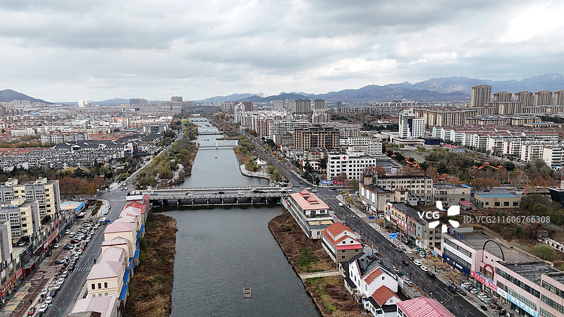 山东烟台招远市城市航拍图片素材