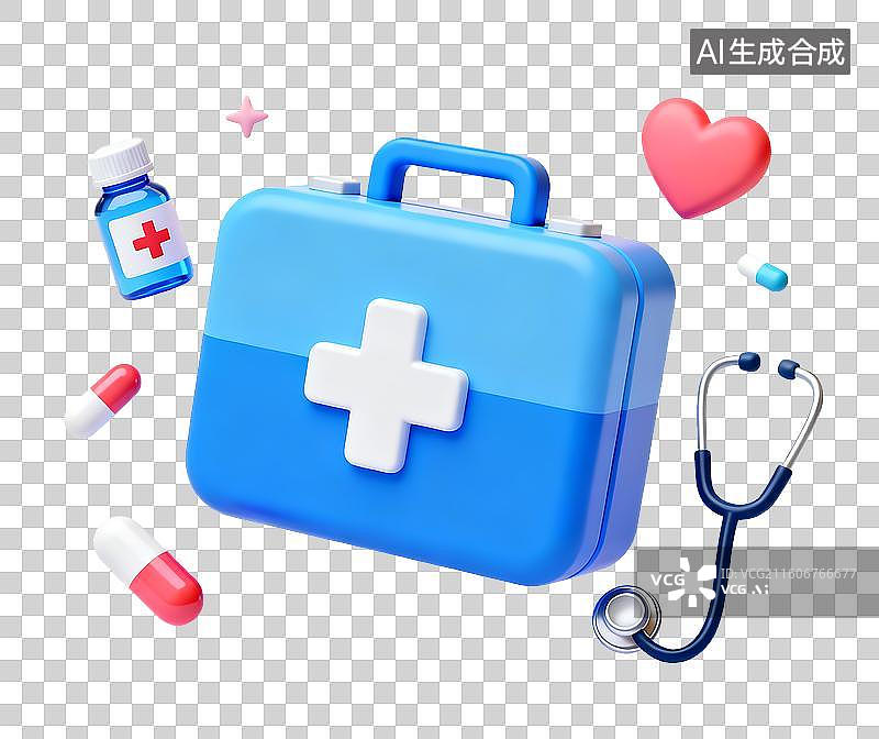 【AI数字艺术】急救箱和医疗用品3D免抠元素图片素材