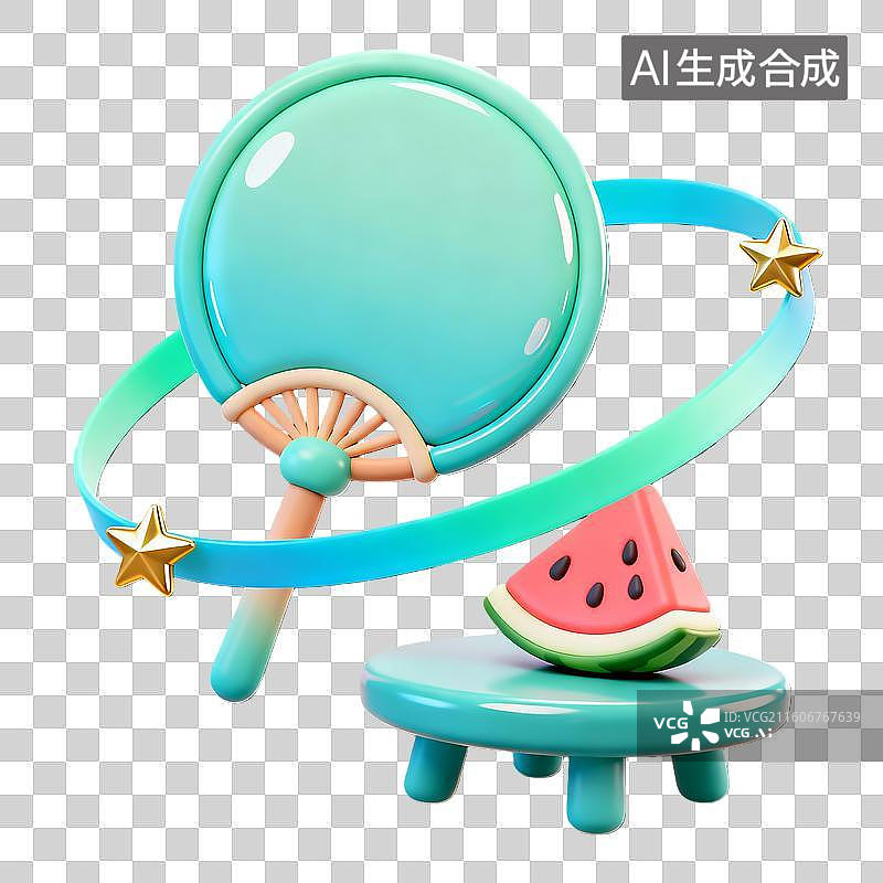 【AI数字艺术】3d卡通粘土质感二十四节气小暑大暑蒲扇装饰元素图片素材