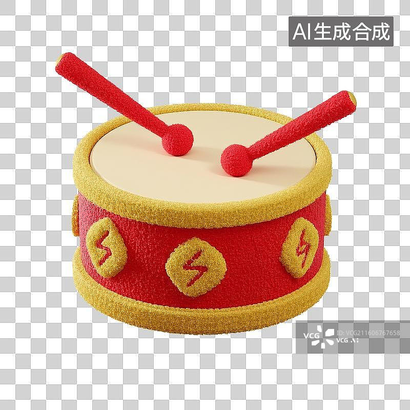 【AI数字艺术】3d毛绒风格中国节日铜鼓年俗元素图片素材
