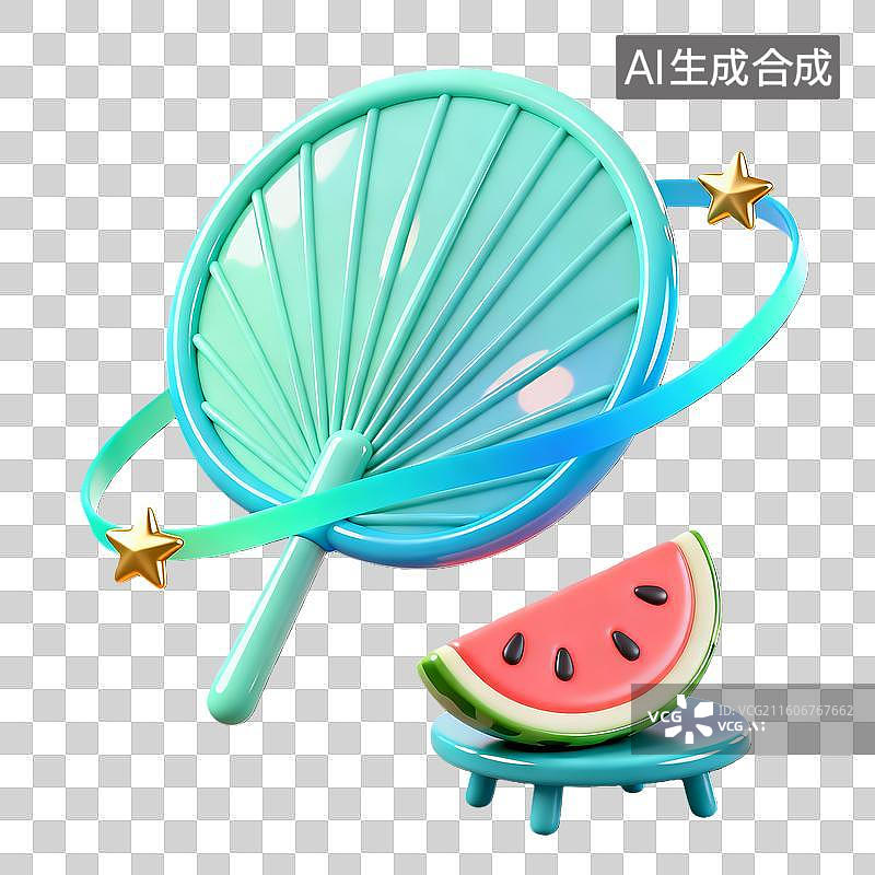 【AI数字艺术】3d卡通粘土质感二十四节气小暑大暑蒲扇装饰元素图片素材