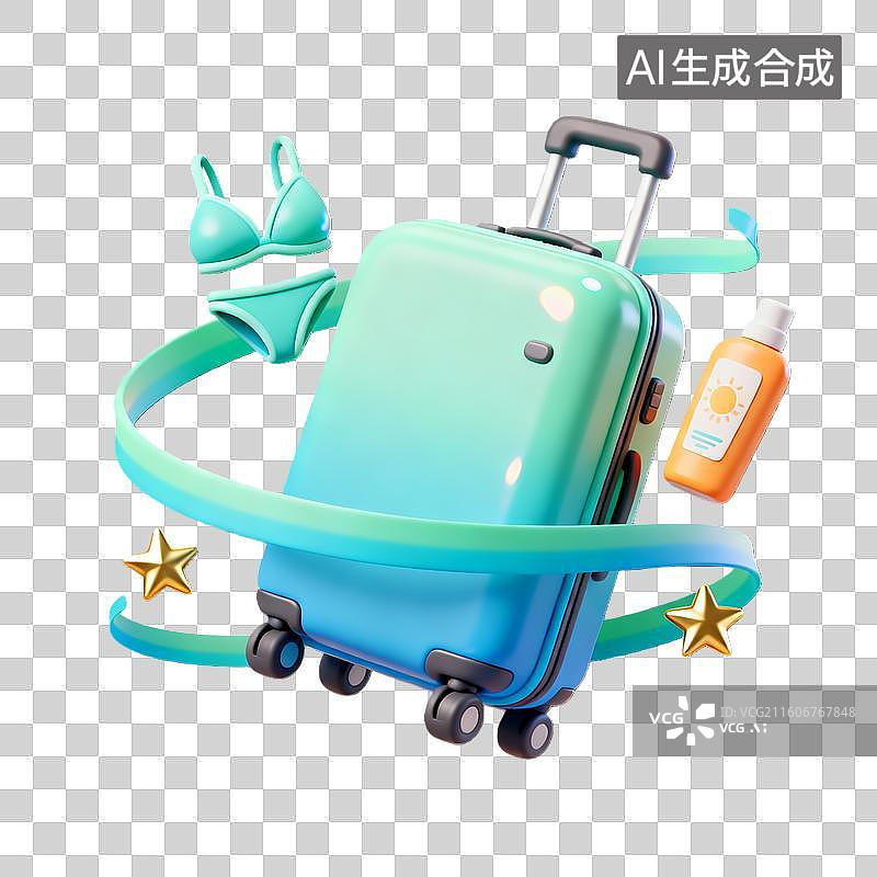 【AI数字艺术】3d卡通粘土质感二十四节气小暑大暑行李箱装饰元素图片素材