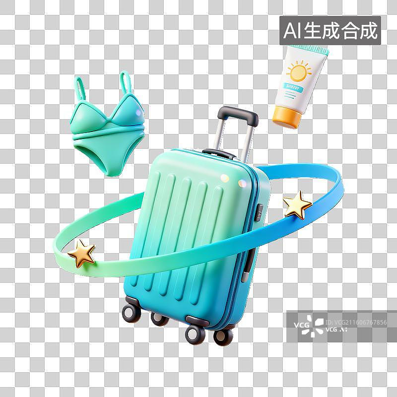 【AI数字艺术】3d卡通粘土质感二十四节气小暑大暑行李箱装饰元素图片素材