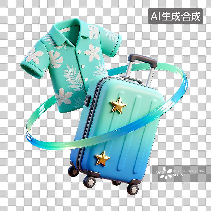 【AI数字艺术】3d卡通粘土质感二十四节气小暑大暑行李箱装饰元素图片素材