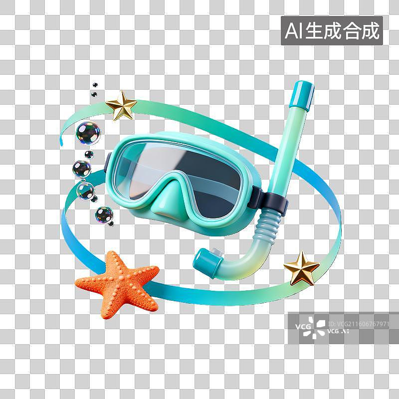 【AI数字艺术】3d卡通粘土质感二十四节气小暑大暑潜水镜装饰元素图片素材