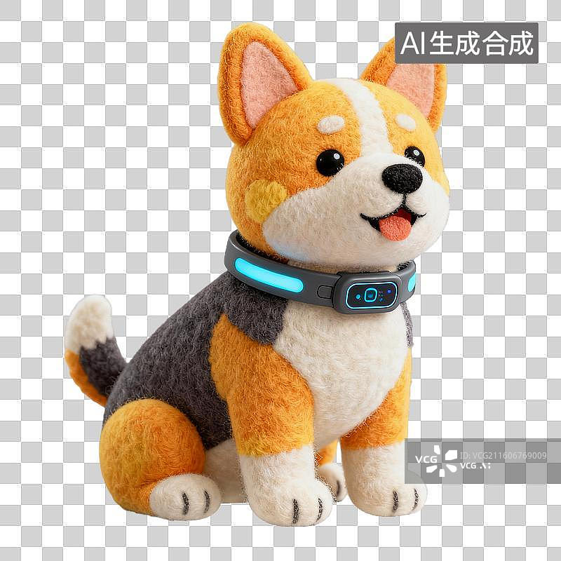 【AI数字艺术】3D羊毛毡风格萌宠经济宠物用品宠物生活系列元素狗狗戴着智能项圈图片素材