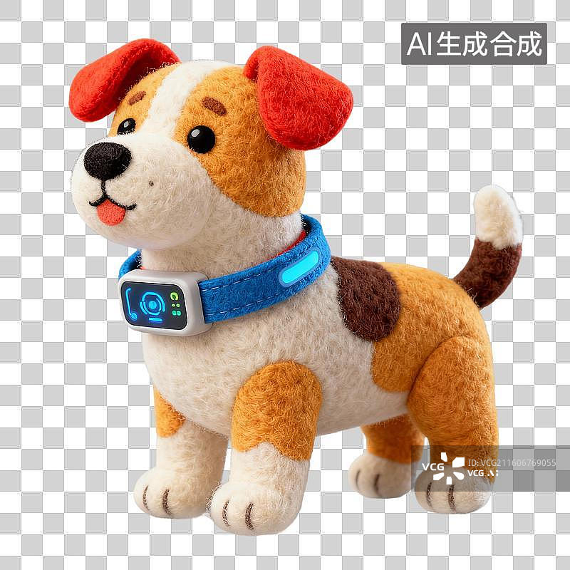 【AI数字艺术】3D羊毛毡风格萌宠经济宠物用品宠物生活系列元素狗狗戴着智能项圈图片素材