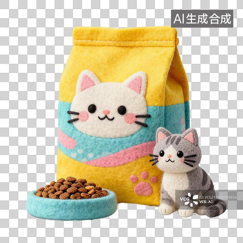 【AI数字艺术】3D羊毛毡风格萌宠经济宠物用品宠物生活系列元素猫粮图片素材