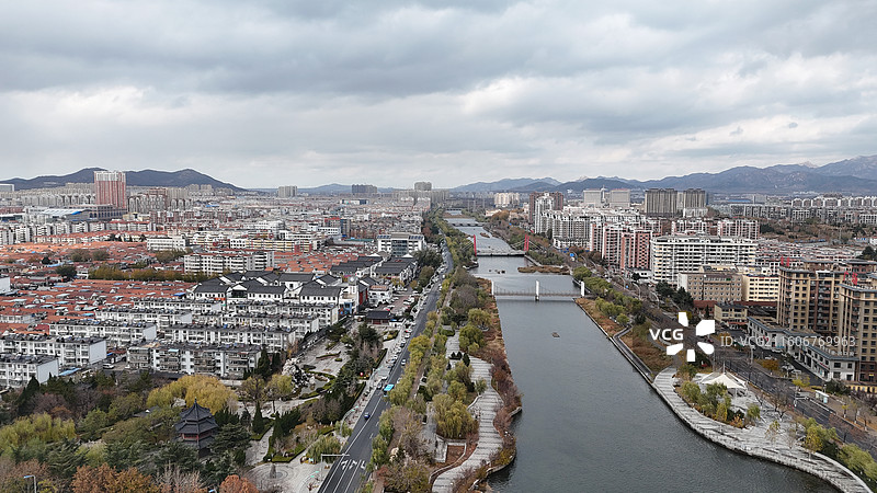 山东烟台招远市城市航拍图片素材