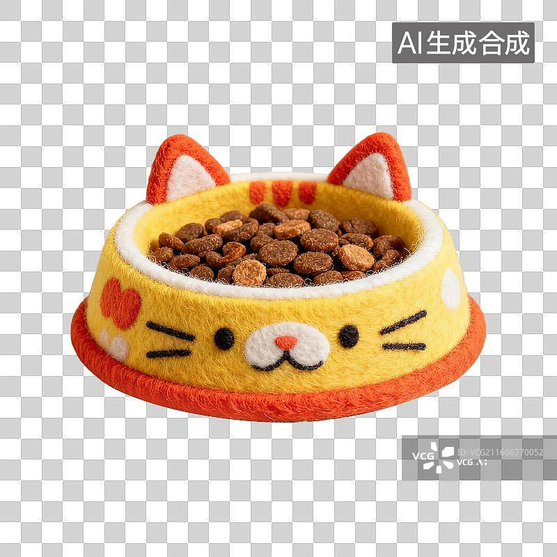 【AI数字艺术】3D羊毛毡风格萌宠经济宠物用品宠物生活系列元素猫咪饭盆图片素材
