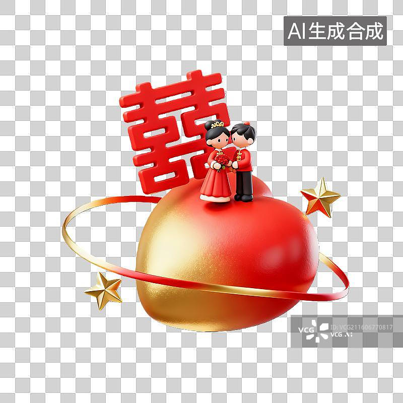 【AI数字艺术】3d粘土质感特色纪念日结婚新人爱心元素图片素材