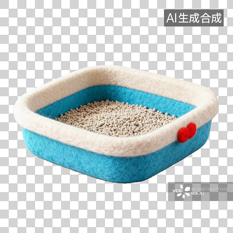 【AI数字艺术】3D羊毛毡风格萌宠经济宠物用品宠物生活系列元素猫砂盆图片素材